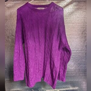 Anne Klein Purple Cable-Knit Scoop Neck Sweater